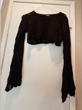 Princess Polly Rustic Brown Crop Crewneck Knit Sweater
